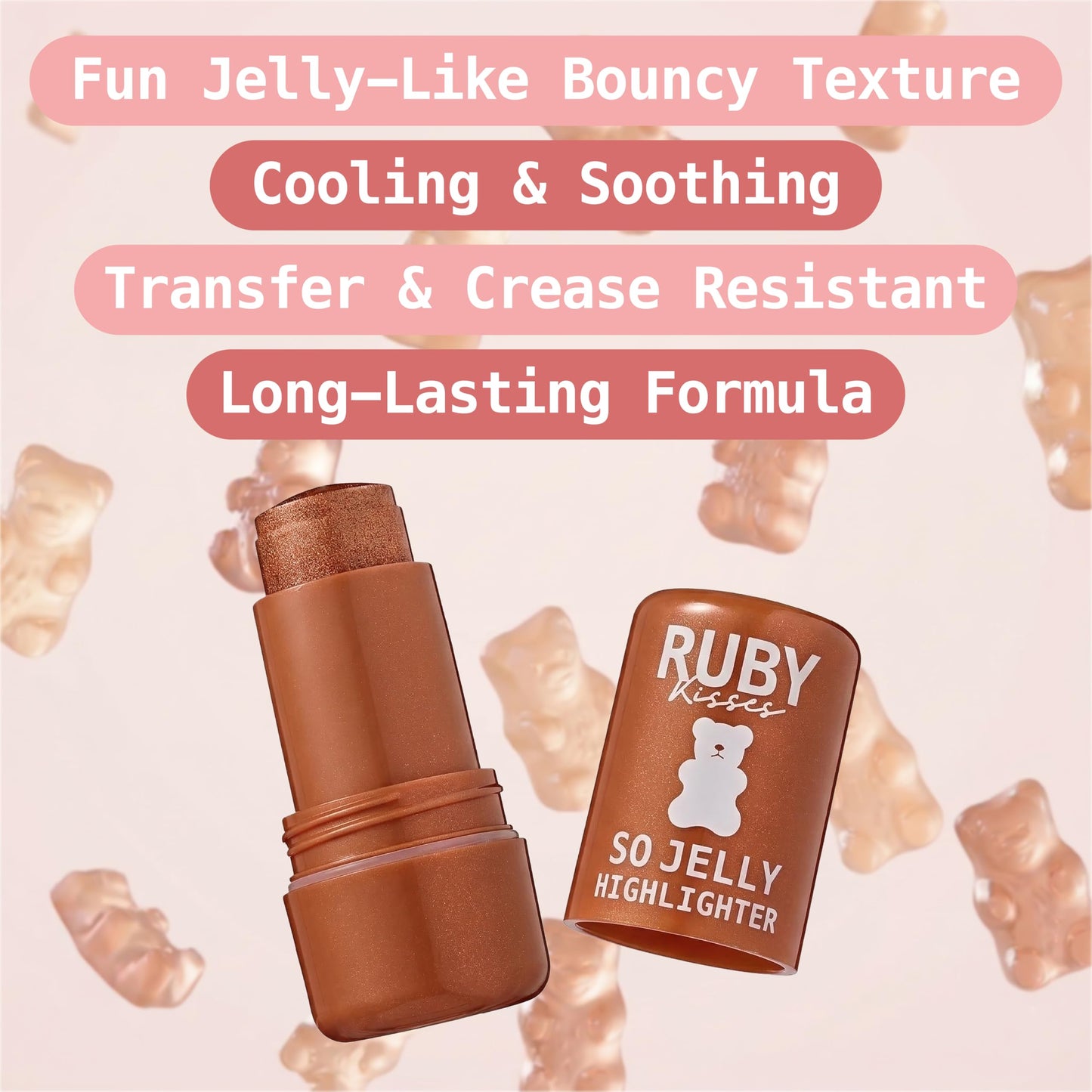 Ruby Kisses So Jelly Highlighter Stick, Cooling Bouncy Gel Highlighter, Buildable Long-Lasting Shimmer, Transfer & Crease Resistant Hydrating Formula