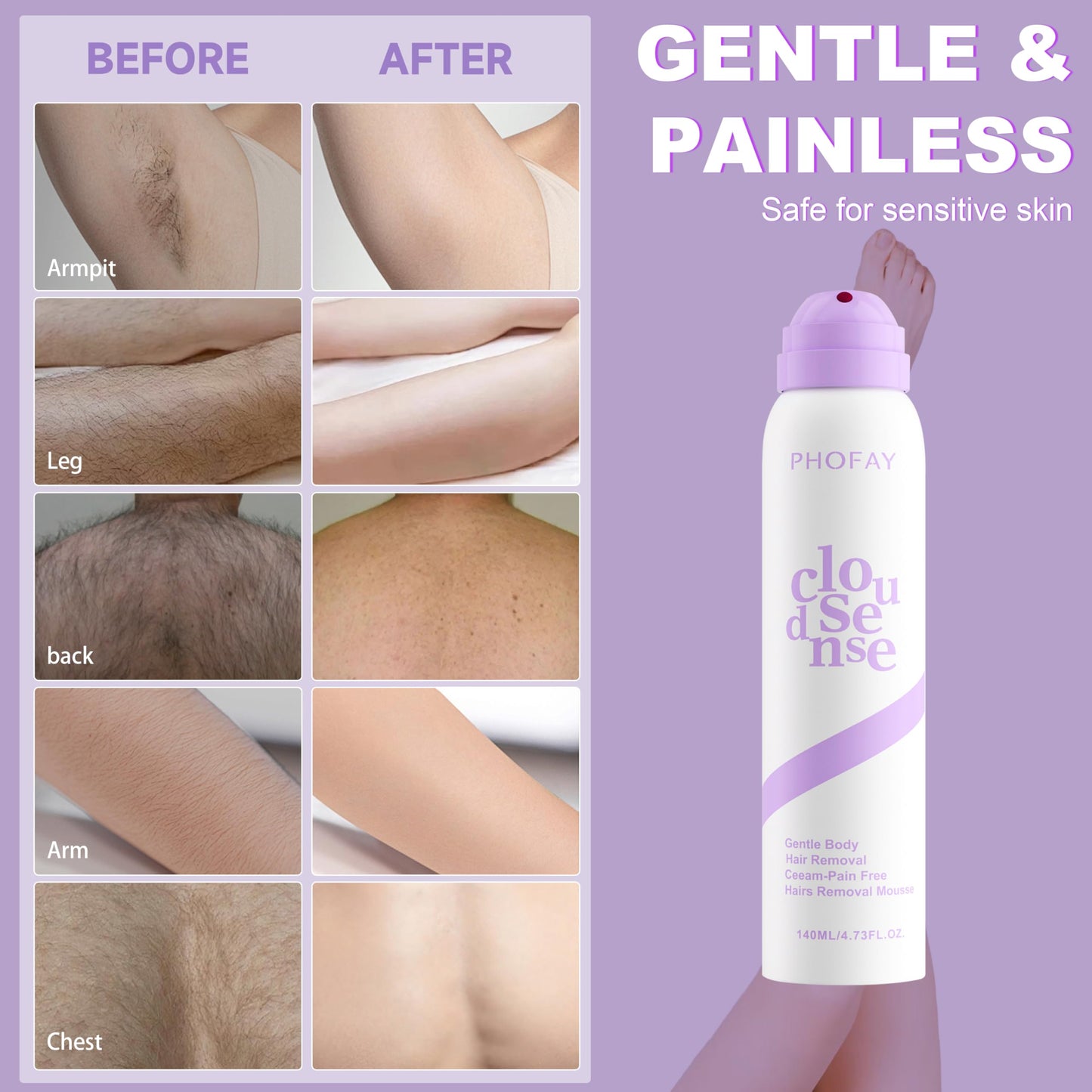 PHOFAY Smooth Hair Removal Cream for Women and Men Sensitive Skin - Fast-Acting with Aloe & Hyaluronic Acid Cloudsense Hair Removal Spray Beauty and Personal Care PHOFAY