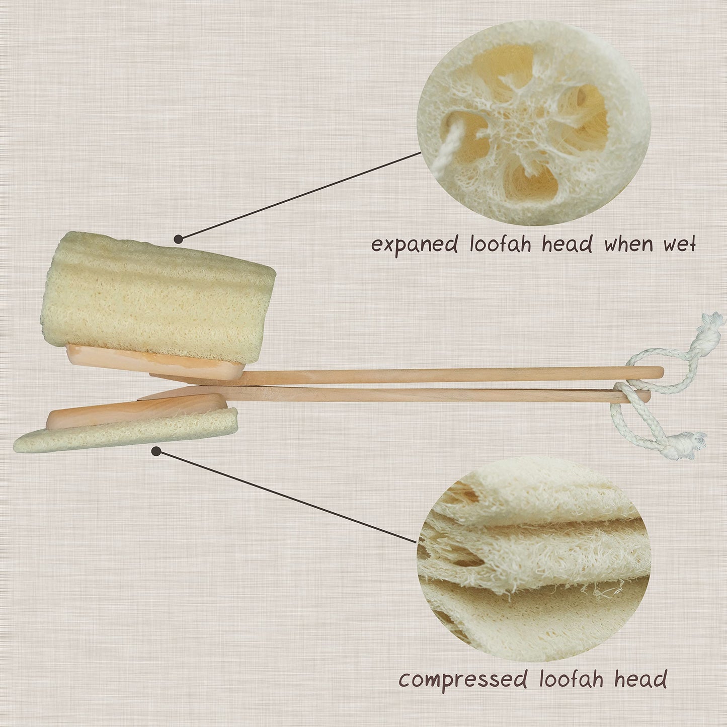 Natural Exfoliating Loofah Luffa Loofa Back Sponge Scrubber Brush with Long Wooden Handle Stick Holder Body Shower Bath Spa Pack of 1