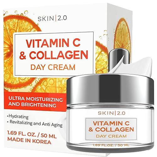 Skin 2.0 Vitamin C & Collagen Face Moisturizer - Dermatologist Tested, Anti-Aging, Skin Tightening - Brightening, Clean Beauty, Cruelty-Free, Korean