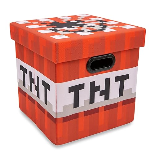 MINECRAFT TNT Block 13-Inch Storage Bin Chest With Lid | Foldable Fabric Basket Container, Cube Organizer With Handles, Cubby For Shelves, Closet…