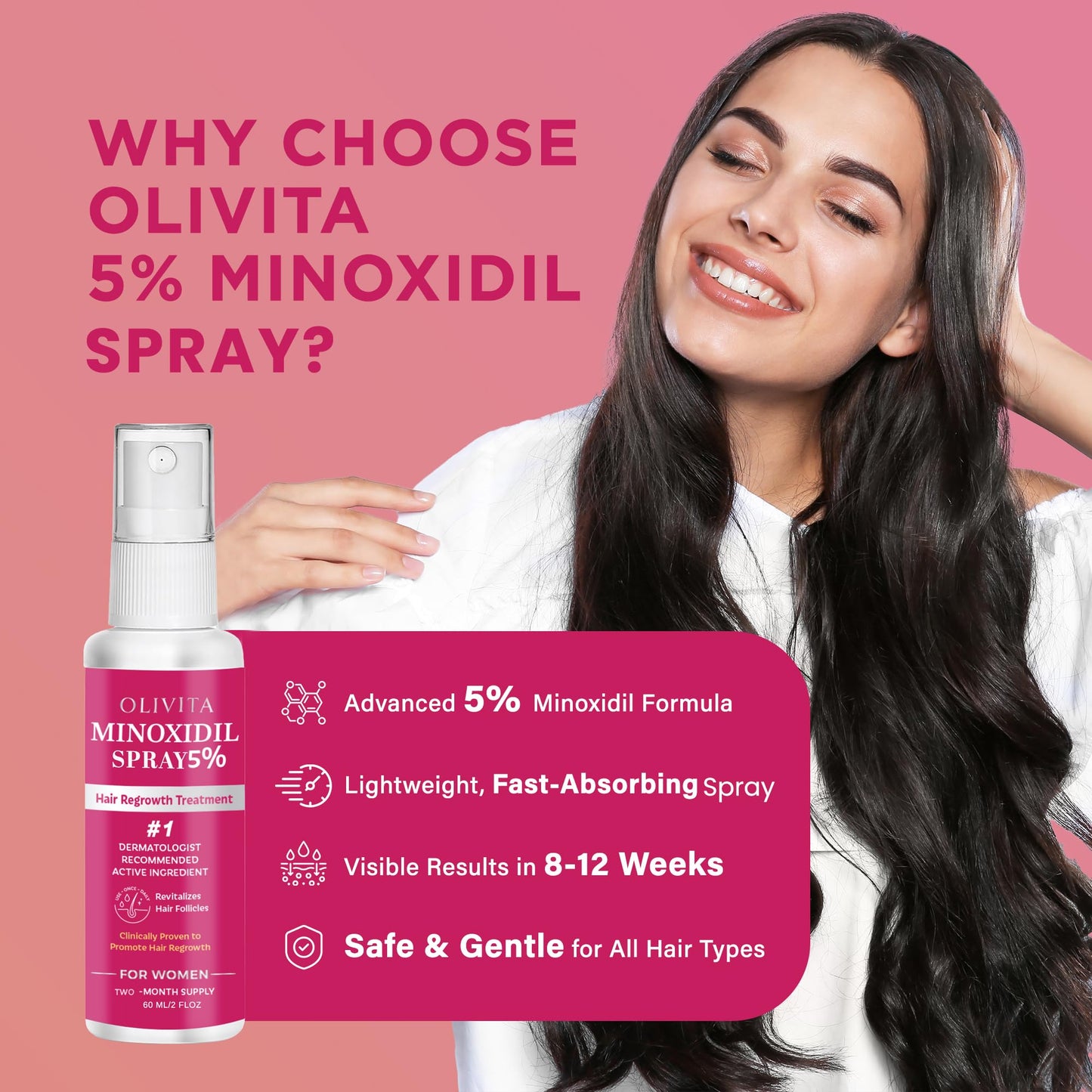 5% Minoxidil Spray for Women Hair Growth: Extra Strength Hair Regrowth Treatment - Revitalize Hair Follicles & Regrow Thicker, Fuller Hair - Hair Loss Beauty and Personal Care OLIVITA