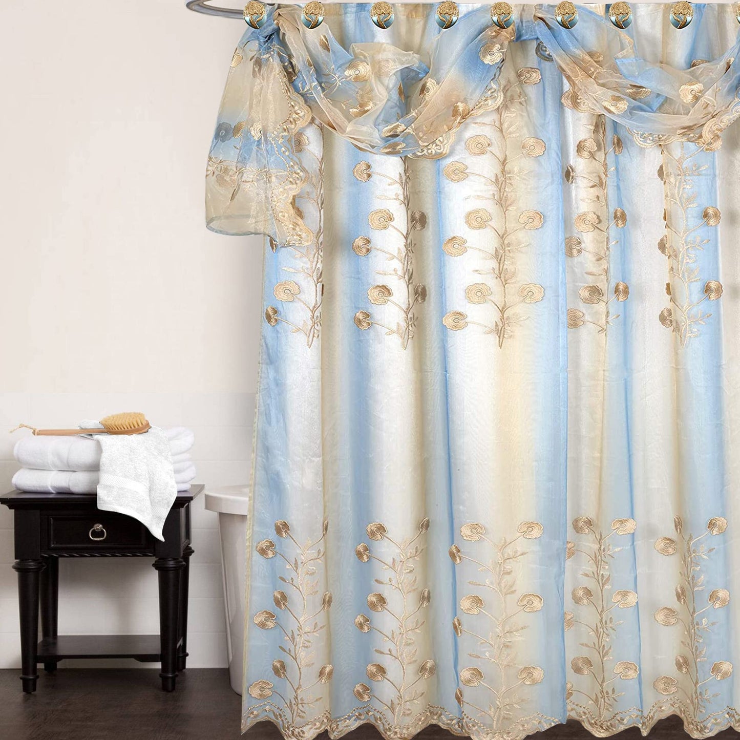 Popular Bath 961669 Ombre Rose, Shower Curtain Sheer LACE, Blue