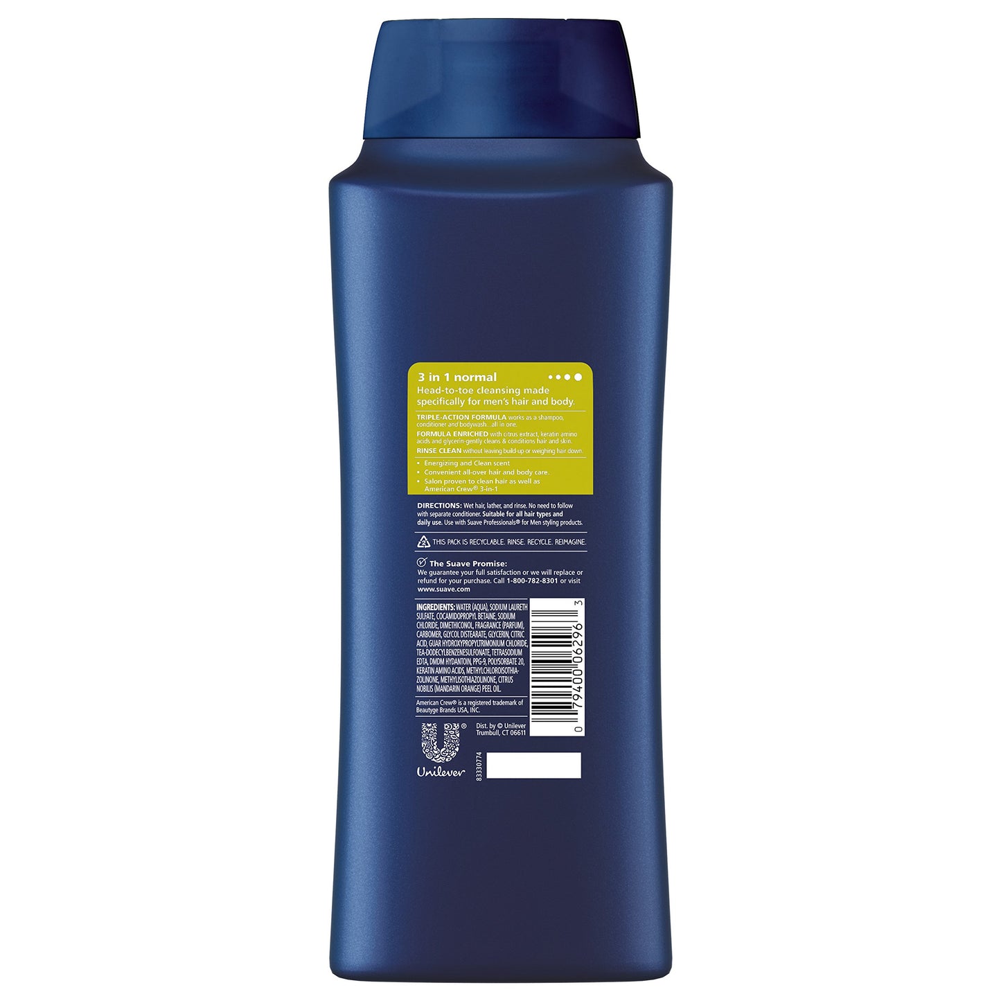 Suave Men 3 in 1 Shampoo Conditioner and Body Wash Citrus Rush 28 oz (Pack of 3)