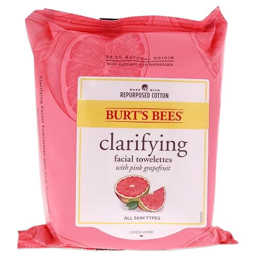 Burt's Bees Facial Cleansing Towelettes for Normal to Oily Skin, Pink Grapefruit, 30 Count