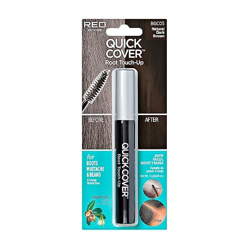 RED by KISS Quick Cover Root Touch Up Rescue (Natural Dark Brown), Mascara Natural Water-Resistant Temporary Gray Concealer Cover Up Brush for Hair
