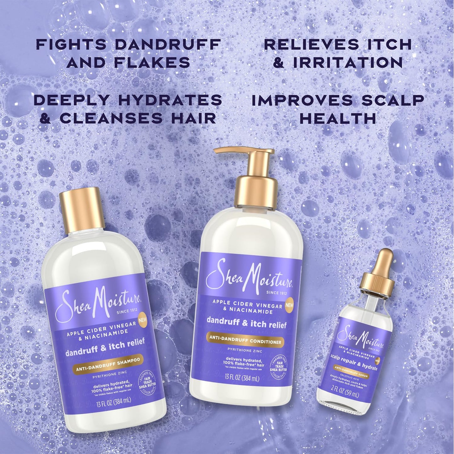 SheaMoisture Anti-Dandruff Shampoo & Conditioner + Scalp Repair & Hydrate Serum with Niacinamide, Shea Butter, 3% Salicylic Acid for Flakes & Itchy