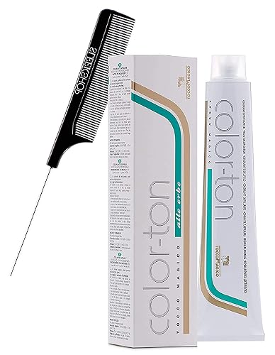 Tocco Magico Color-Ton Alle Erbe Permanent Hair Color Cream (w/Sleek Steel Pin Rat Tail Comb) Haircolor Dye Creme (9D/9.3 Very Light Golden Blond)
