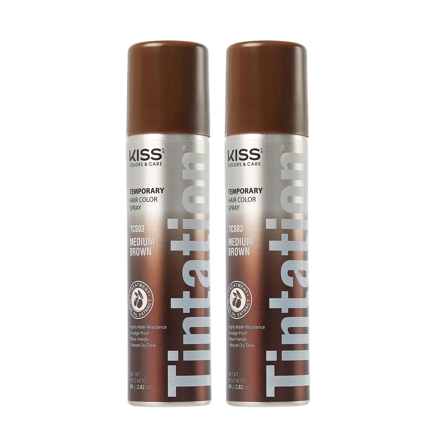 Kiss Tintation Temporary Color Spray Medium Brown 2.82 Ounce (Pack of 2)