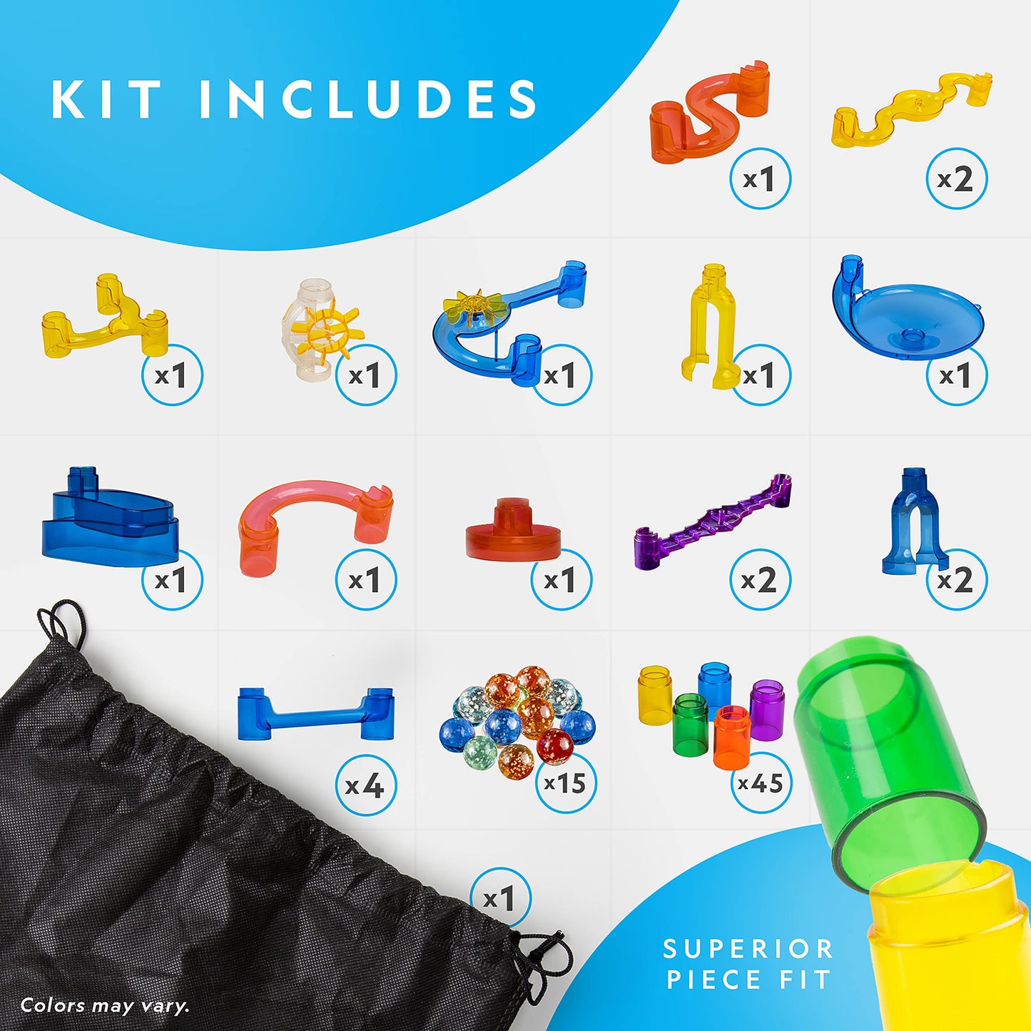 NATIONAL GEOGRAPHIC Glowing Marble Run Set – 15 Glow-in-the-Dark Glass Marbles, Storage Bag & STEM Building Toy for Kids (Amazon Exclusive)