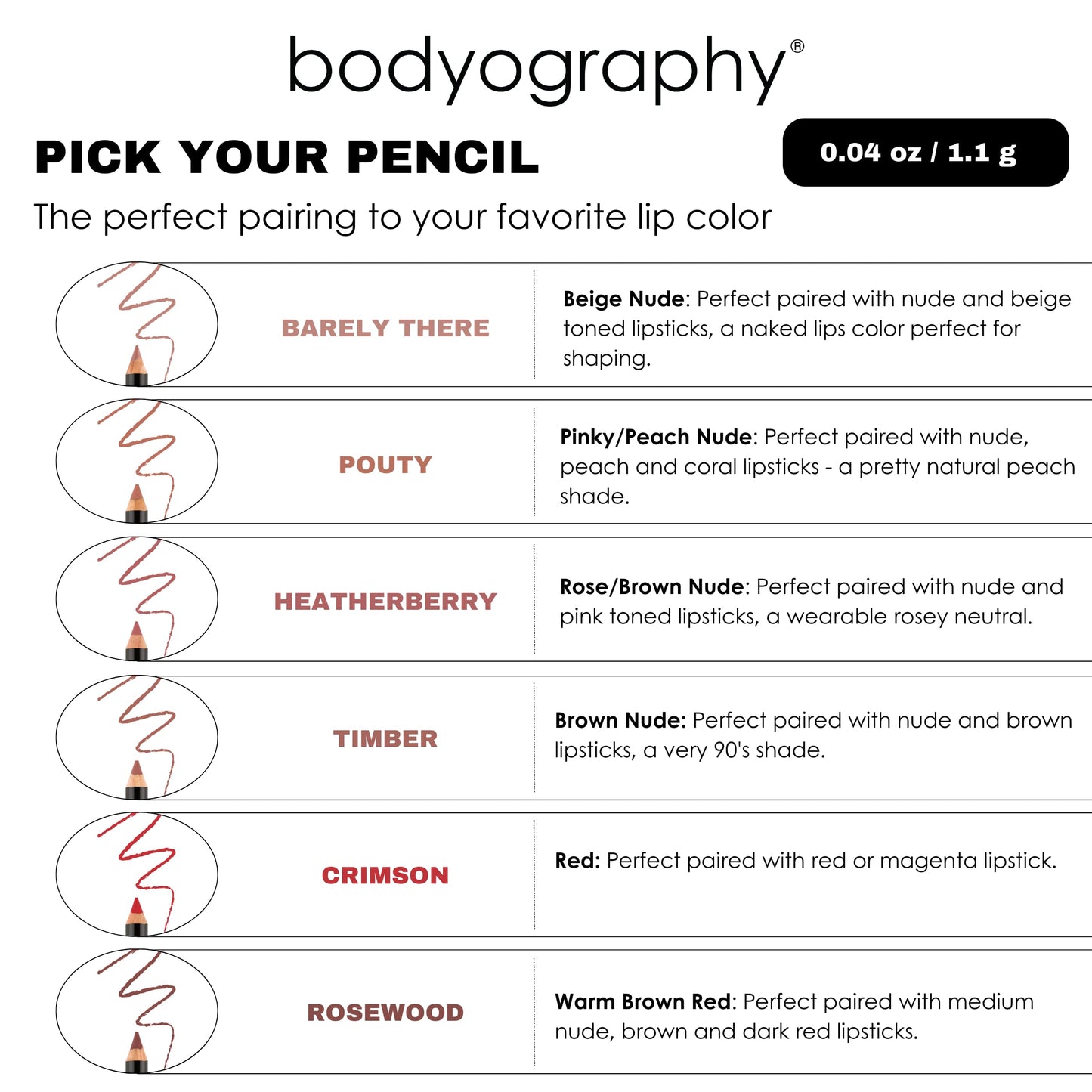 Bodyography Rosewood Lip Pencil | Wooden Lip Liner Pencil with Coconut Oil, Vitamin E & C | Long-Lasting, Matte Liner for Definition & Color | Makeup Beauty & Personal Care Bodyography