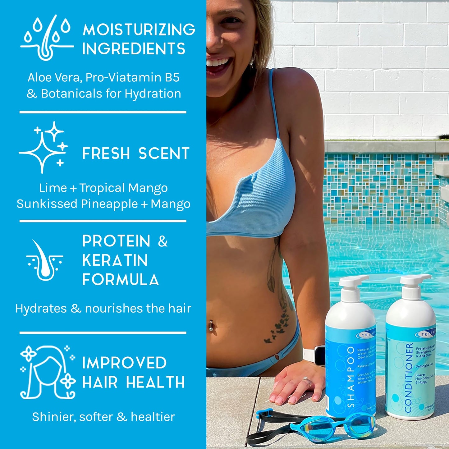 TRISWIM Hair Care Bundle | Swim Shampoo and Conditioner 32 Fl Oz Each | Professional Chlorine Removal Formula | Vegan, Paraben-Free with Aloe Vera