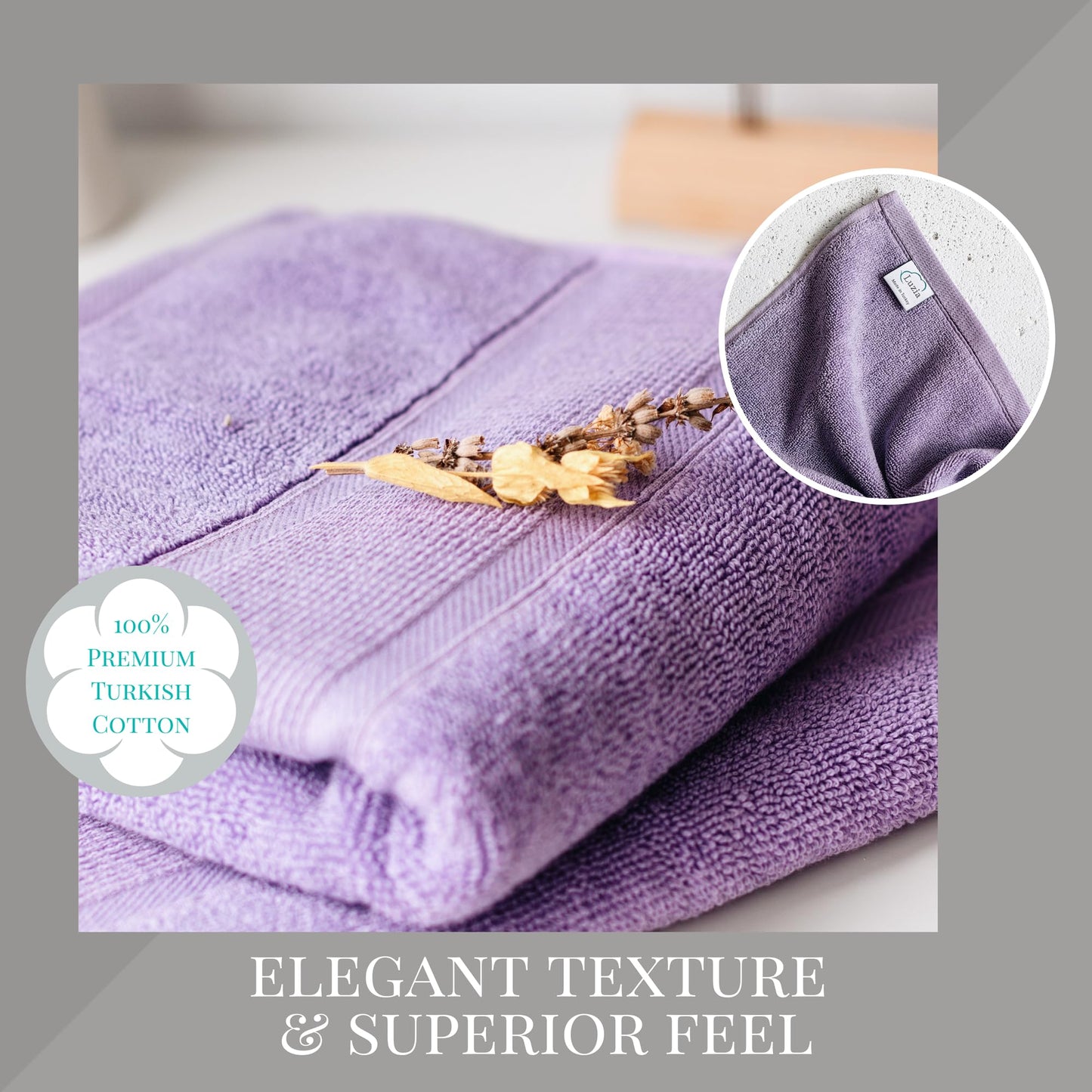 Luzia 8 Piece Bathroom Towel Set - 100% Turkish Cotton, Premium Quality - 2 Bath Towels 2 Hand Towels and 4 Washcloths (Lavender/Purple)