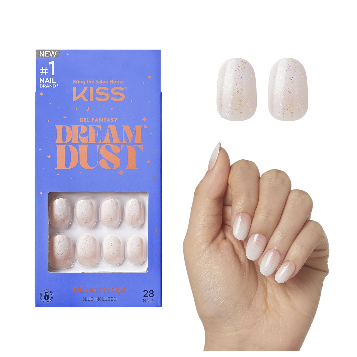 KISS Gel Fantasy, Press On Nails, Nail glue included, 'Silver Spoon', Light White, Short Size, Oval Shape, Includes 28 Nails, 2g glue, 1 Manicure Beauty & Personal Care KISS