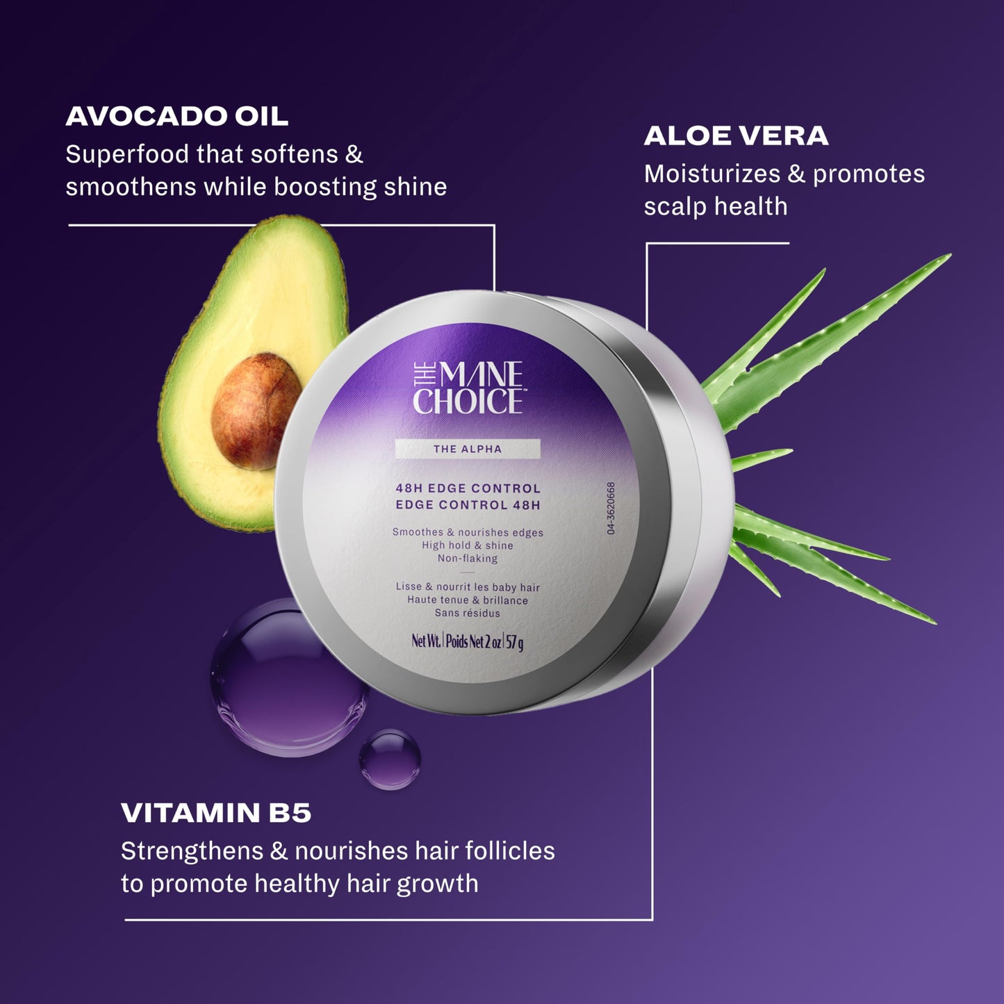 The Mane Choice The Alpha 48H Edge Control, 2 Oz, Smoothes & Nourishes Edges, Hair Gel for Coily, Wavy & Curly Hair, Infused with Pro-Vitamin B5, Aloe