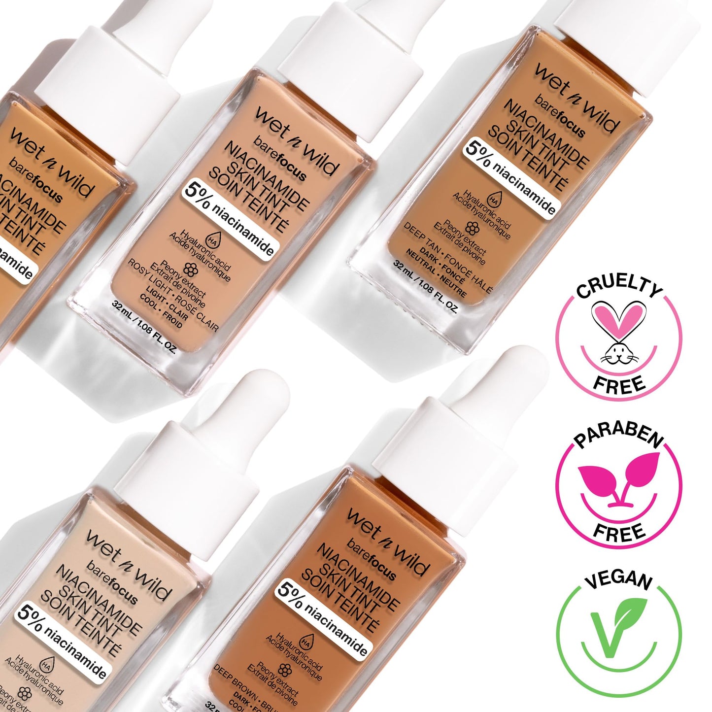 wet n wild Bare Focus Skin Tint, 5% Niacinamide Enriched, Buildable Sheer Lightweight Coverage, Natural Radiant Finish, Hyaluronic & Vitamin Hydration Boost, Cruelty-Free & Vegan - Natural Light