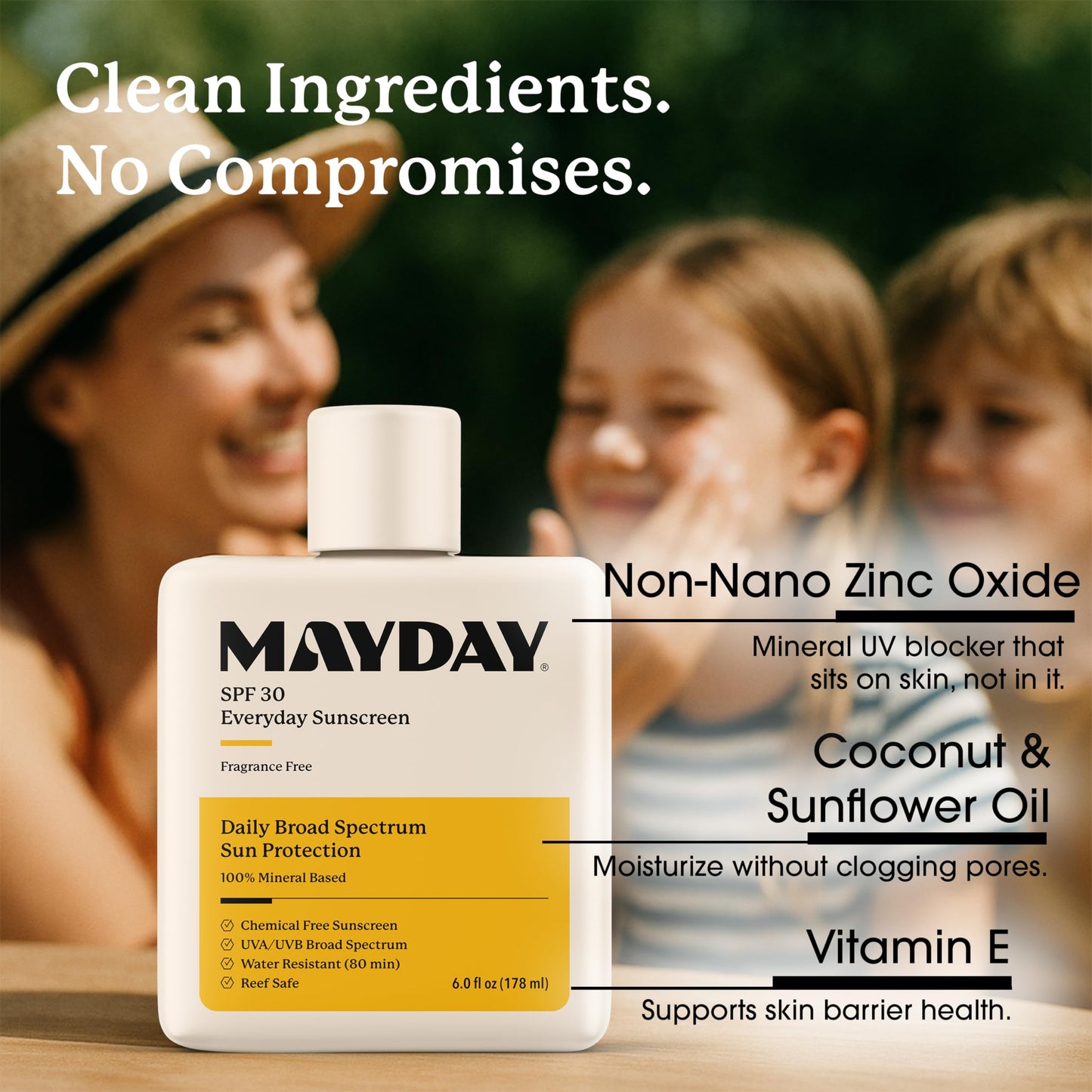MAYDAY SPF 30 Everyday Sunscreen - Chemical-Free, Fragrance-Free, Water-Resistant Broad Spectrum Protection for Face & Body - Suitable for All Skin
