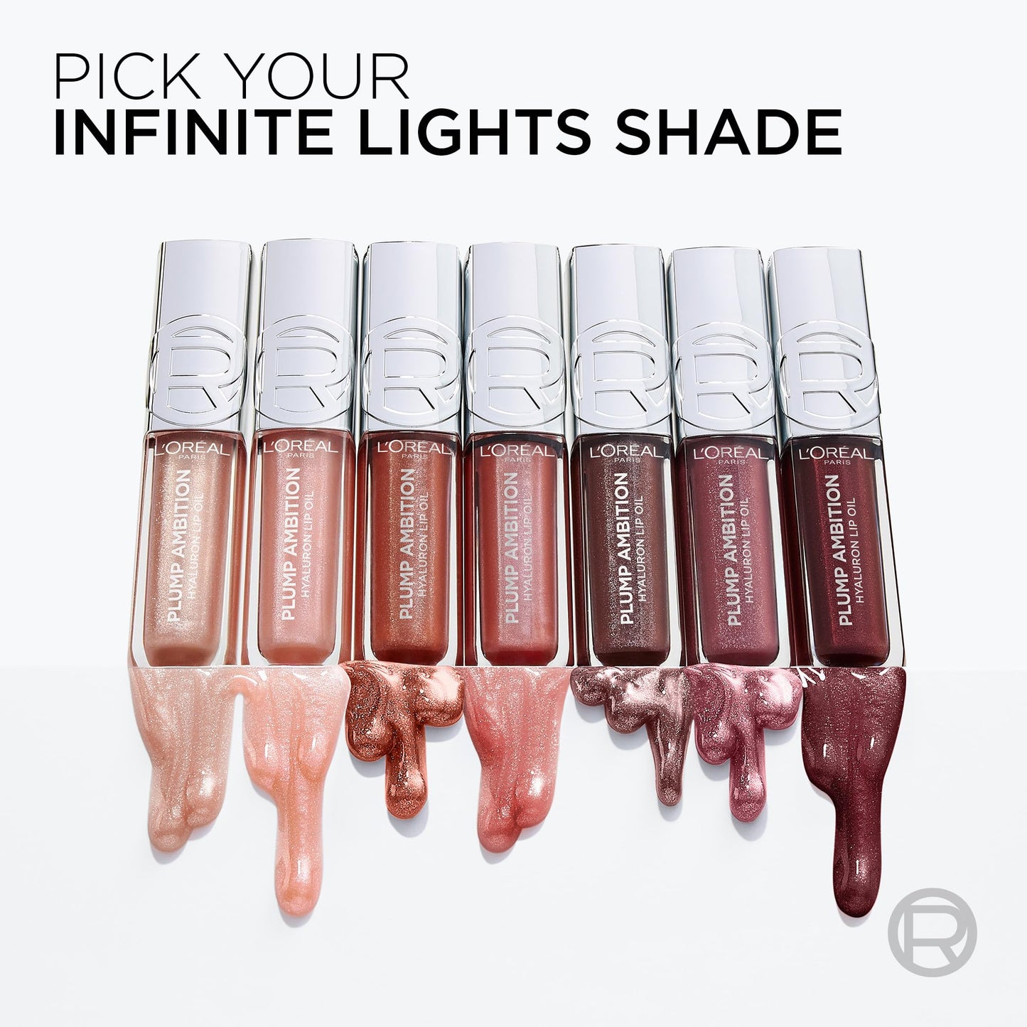 L'Oreal Paris Plump Ambition Hyaluron Lip Oil Shimmer, 24 HR Lip Gloss with Hyaluronic Acid, Volumizing Formula with Glass-Like Shine, Peach Lights,
