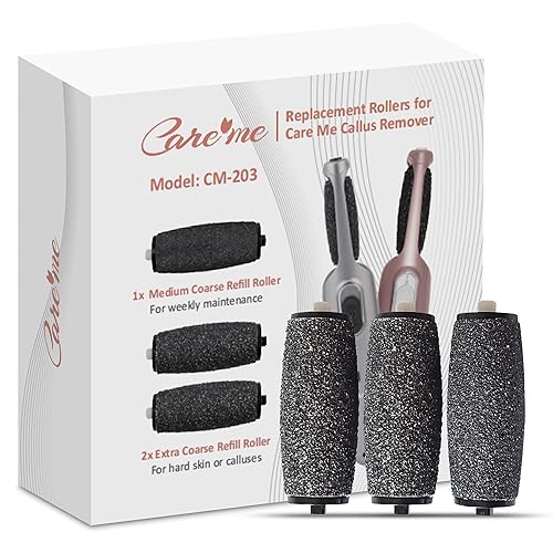 Extra Coarse Refill Rollers for CARE ME Electric Foot Callus Remover CM-203 - 2 Super Coarse and 1 Medium Coarse Replacement Heads for Dead, Hard Skin