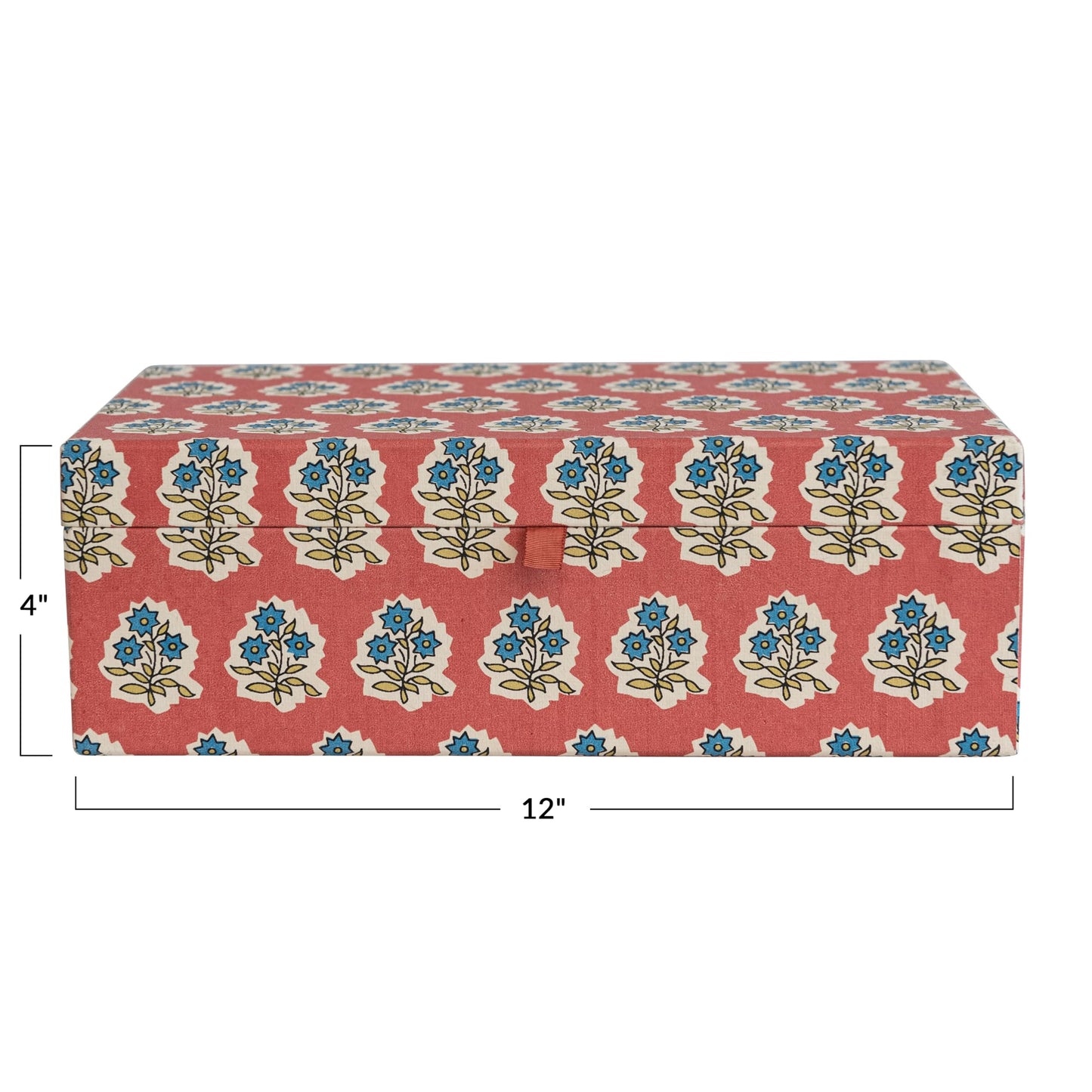 Fabric Covered Jewelry Box with Floral Pattern and Interior Mirror, Multicolor