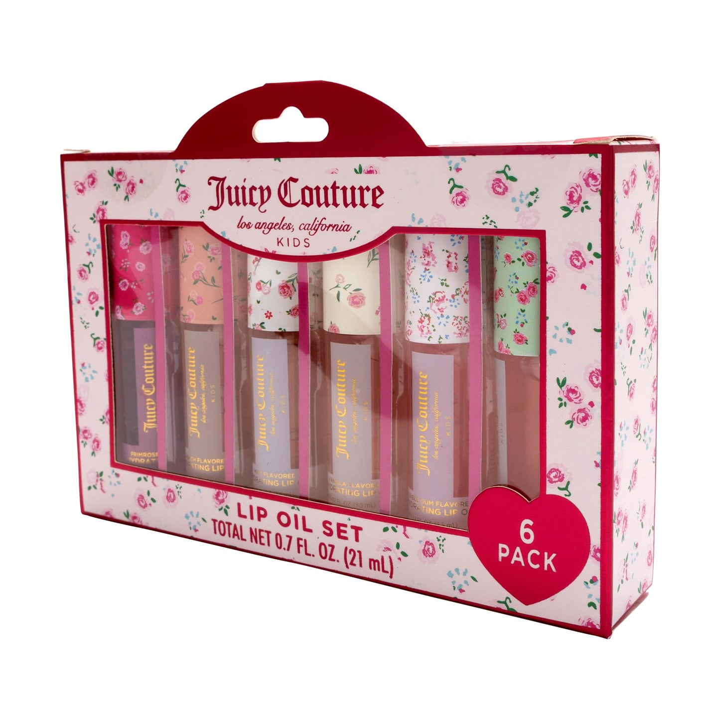 Juicy Couture Kids Hydrating Lip Oil Set, 6 Pack Floral Tubes, Tinted Lip Oil Gift Set for Girls and Tweens