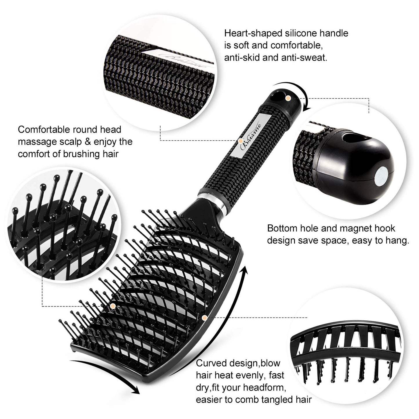 Hair Brush, Curved Vented Detangler Brush Faster Blow Drying for Women, Men Beauty and Personal Care Bsisme
