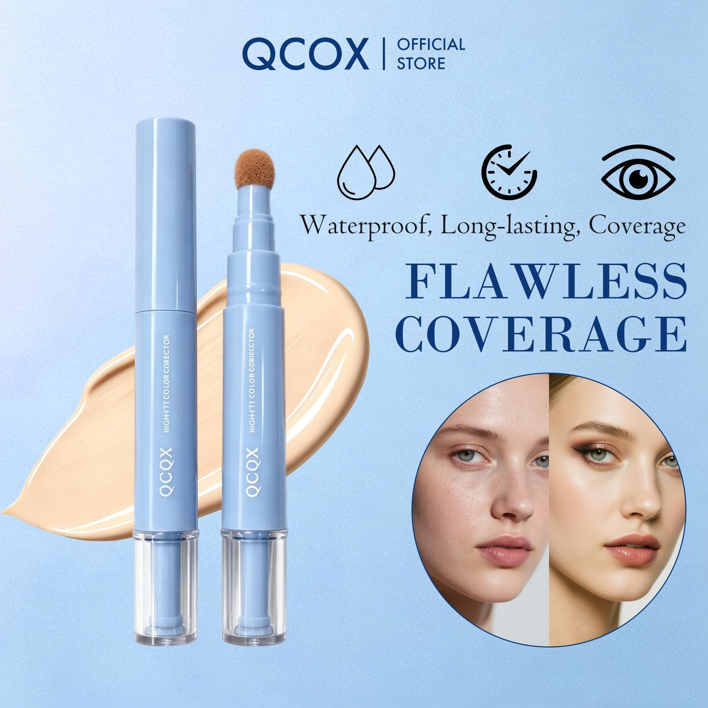 QCQX Dual-effect Concealer Pen & Foundation Eye Concealer - 24-Hour Long-LastingFull Coverage Matte Finish.Healthy Skin Glow Perfector Concealer Pen
