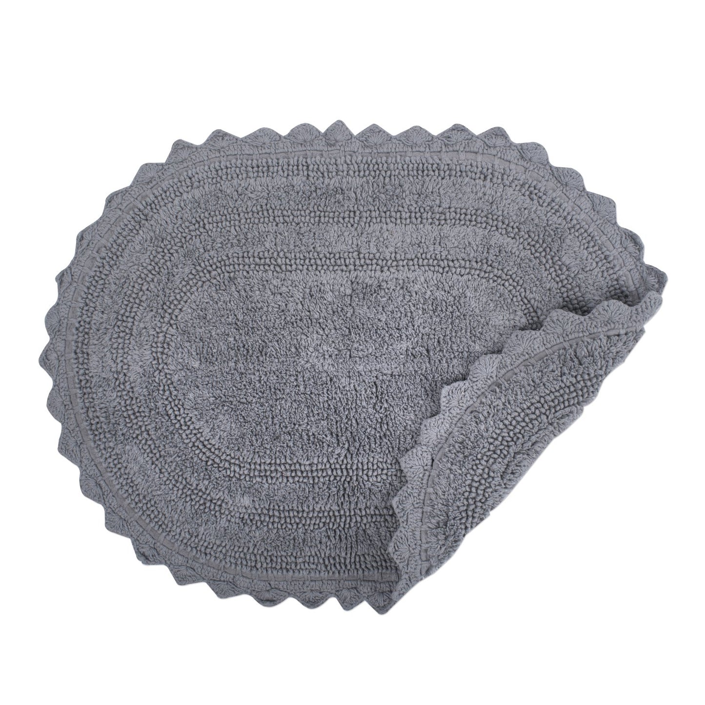 DII Crochet Collection Reversible Bath Mat, Small Oval, 17x24, Gray