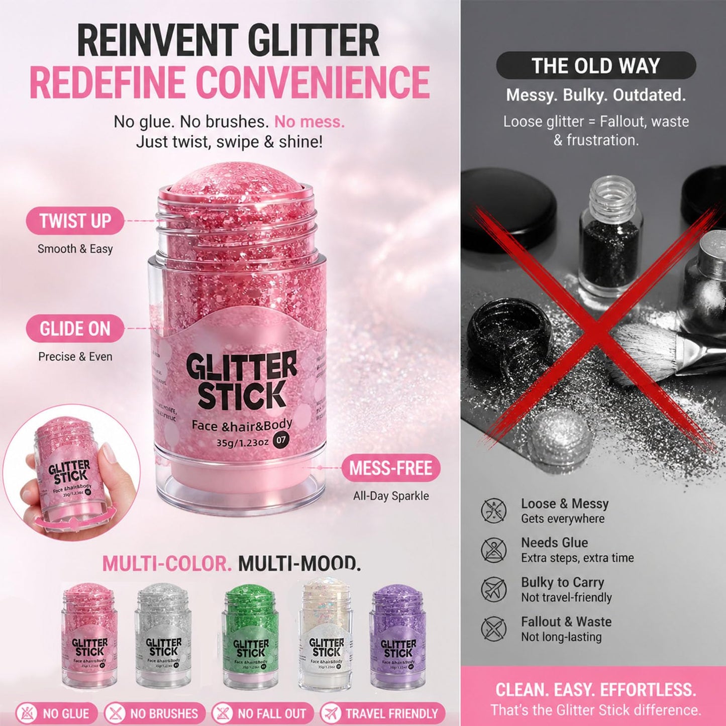 4th of July Patriotic Body Glitter Stick, Waterproof Long Lasting Colorful Sparkle Gel for Face & Body, No Glue Needed Makeup for Independence Day