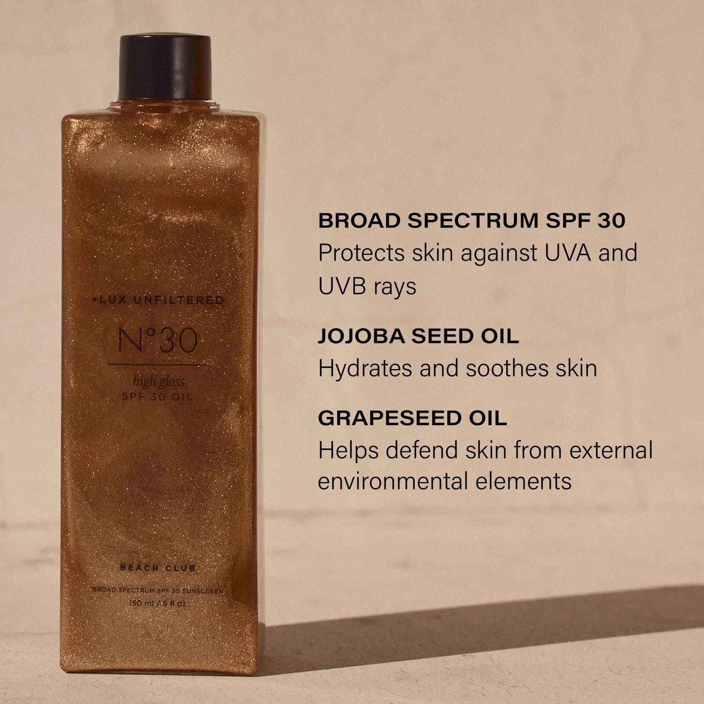 + Lux Unfiltered N°30 Shimmer Body Oil with SPF 30 - Hydrating & Nourishing High Gloss Tanning Oil, Instant Bronze Shimmer Sunscreen - Oxybenzone Free