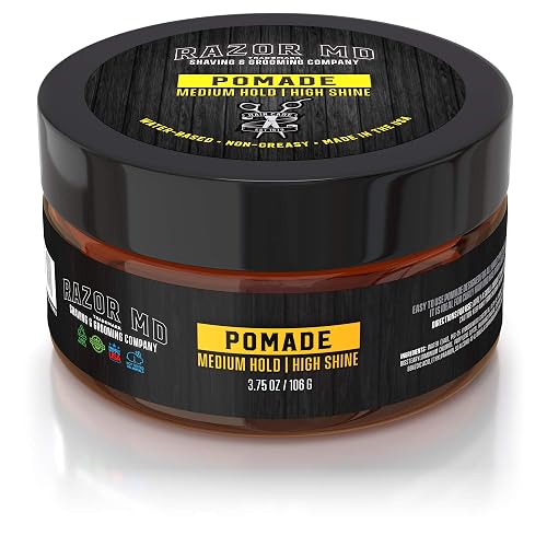 Razor MD Natural Water Based Hair Pomade for Men With High Shine and Slickback Finish, Medium Strong Hold Best Hair Products for Mens with Curly