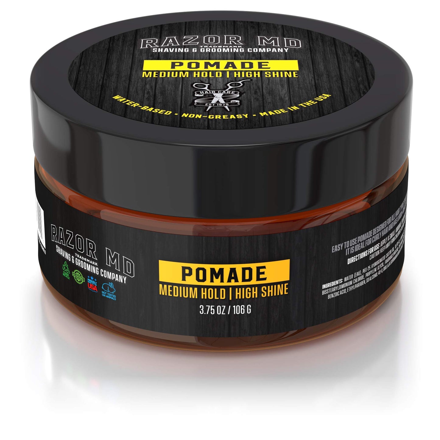 Razor MD Natural Water Based Hair Pomade for Men With High Shine and Slickback Finish, Medium Strong Hold Best Hair Products for Mens with Curly
