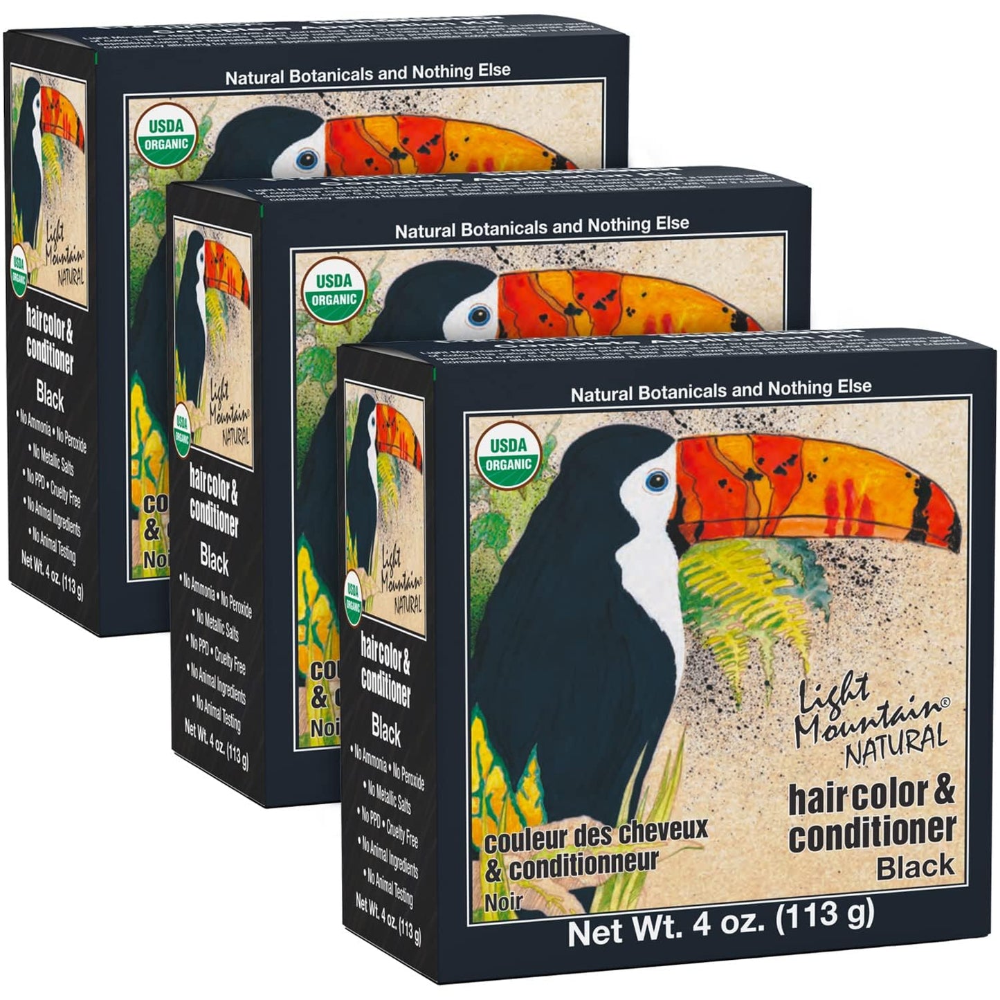Light Mountain Henna Hair Color & Conditioner - Black Hair Dye for Men/Women, Organic Henna Leaf Powder and Botanicals, Chemical-Free, Semi-Permanent
