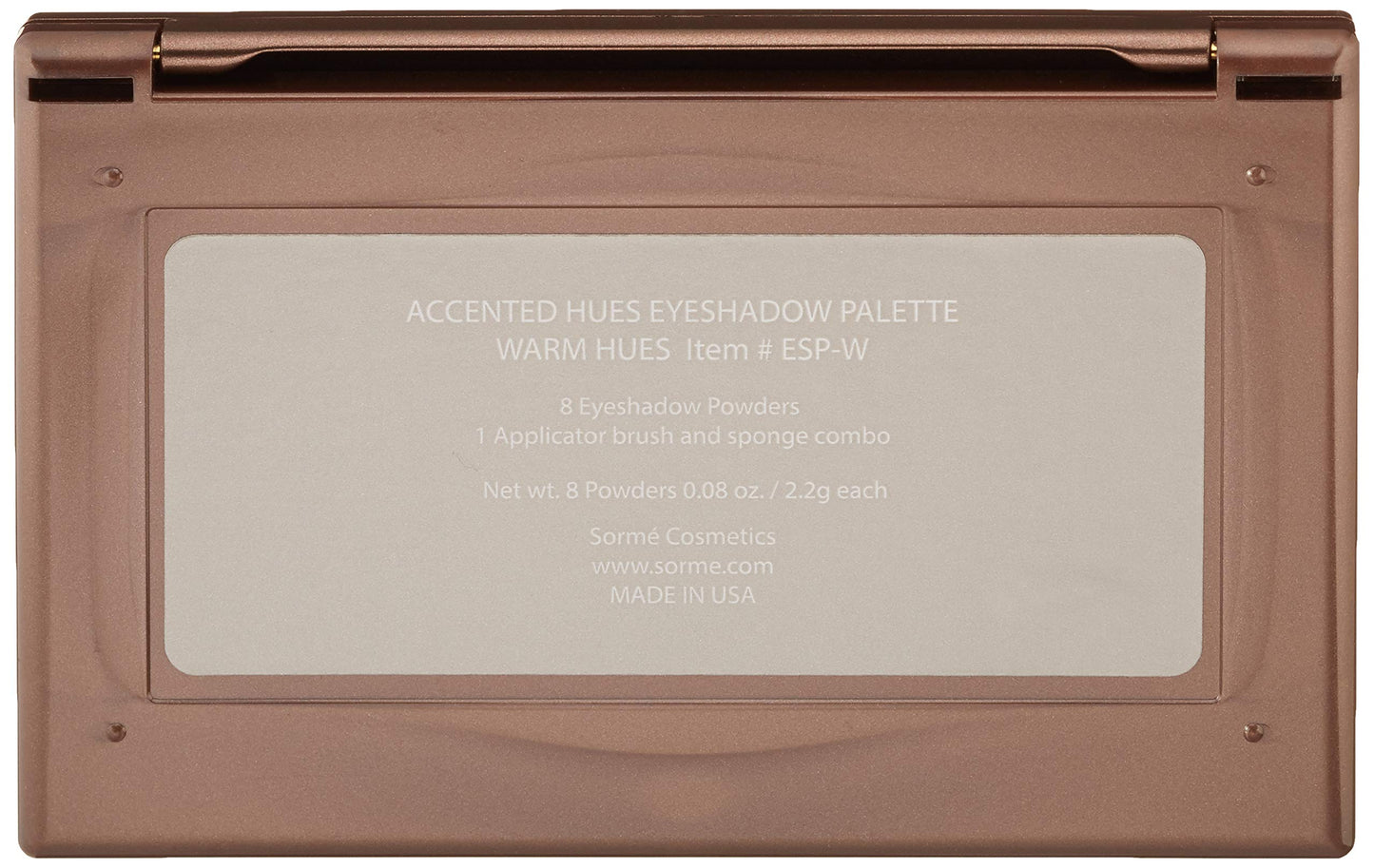 Sorme Cosmetics Accented Hues Eyeshadow Palette in Warm (0.64oz) | 8 Pans of Metallic, Shimmer, and Matte Eyeshadows | With Dual-Ended Makeup Brush