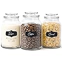 WHOLE HOUSEWARES Glass Canisters with Airtight Lids Set of 3 - Glass Storage Jars for Candy, Cookie, Flour, Sugar, Coffee - Sealed Food Storage…