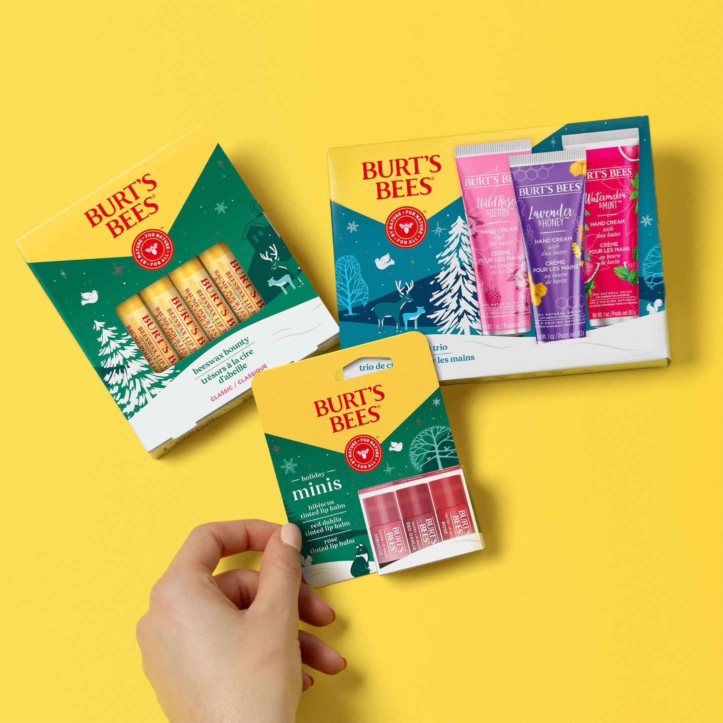 Burt's Bees Christmas Gifts, 3 Body Skincare Stocking Stuffers, Shea Butter Hand Cream Trio Set - Lavender Honey, Watermelon Mint & Wild Rose Berry