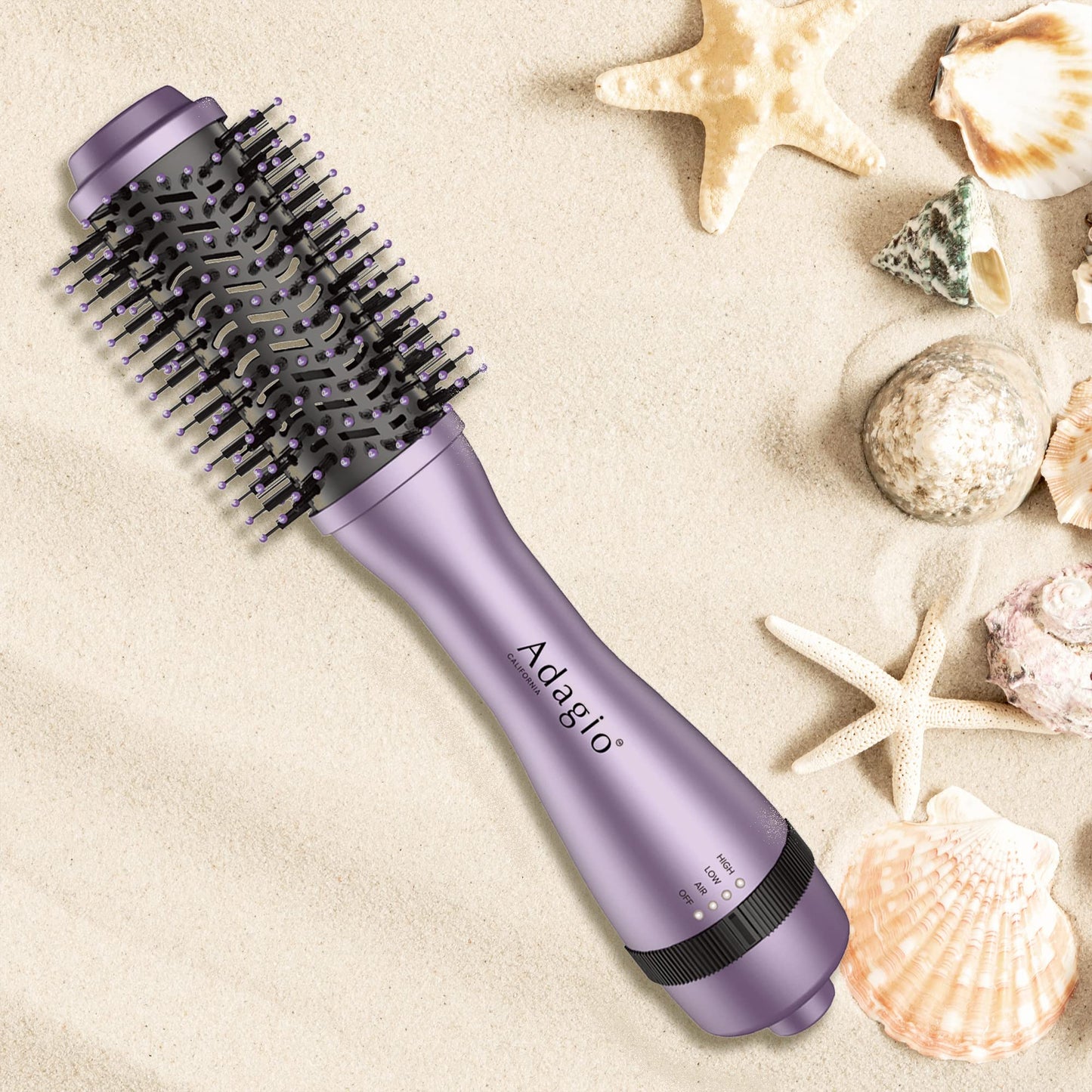 Adagio California 2-inch Blowout Brush: 2-in-1 Hot Air Brush Styler and Dryer - Negative Ion Round Brush - Hair Dryer Brush with Straightener Function