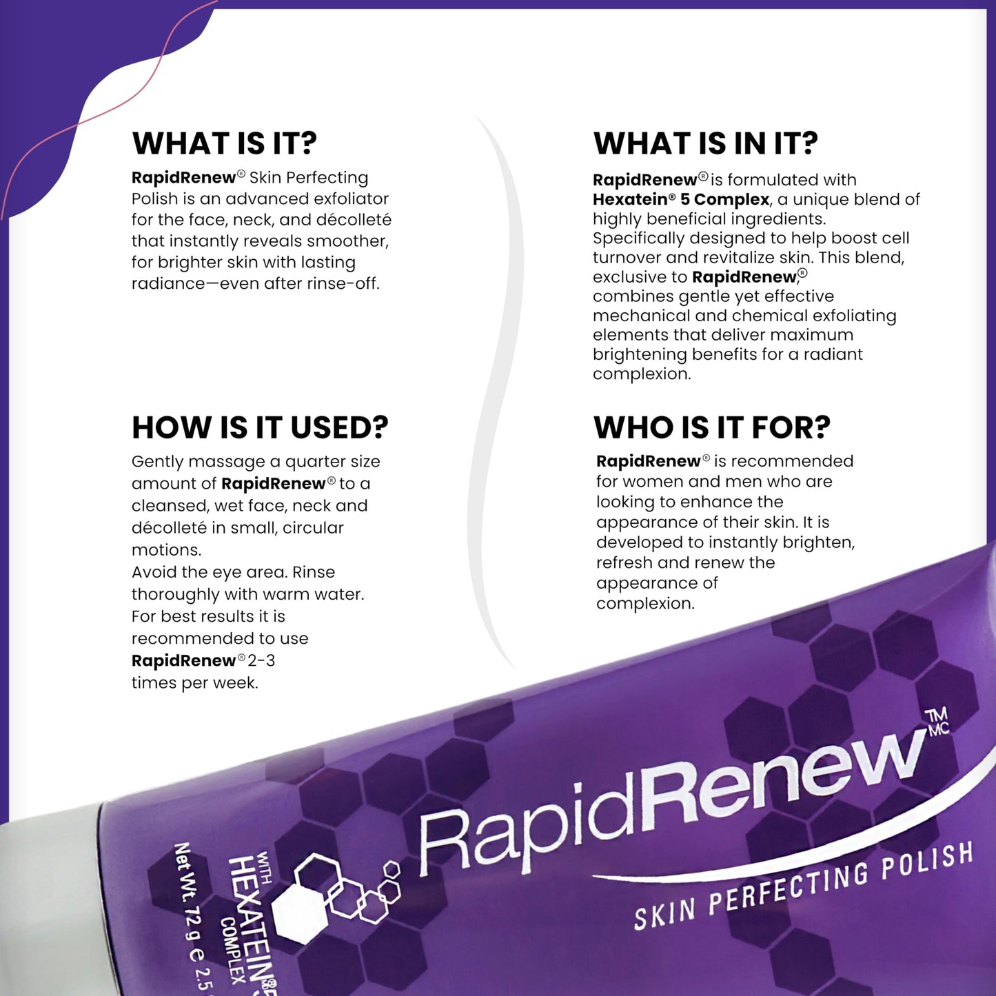 RapidRenew Skin Perfecting Polish - Exfoliating Face Wash and Facial Scrub with Vitamin C, Hexatein 5 Complex - Face Exfoliator for Women & Men, Pore