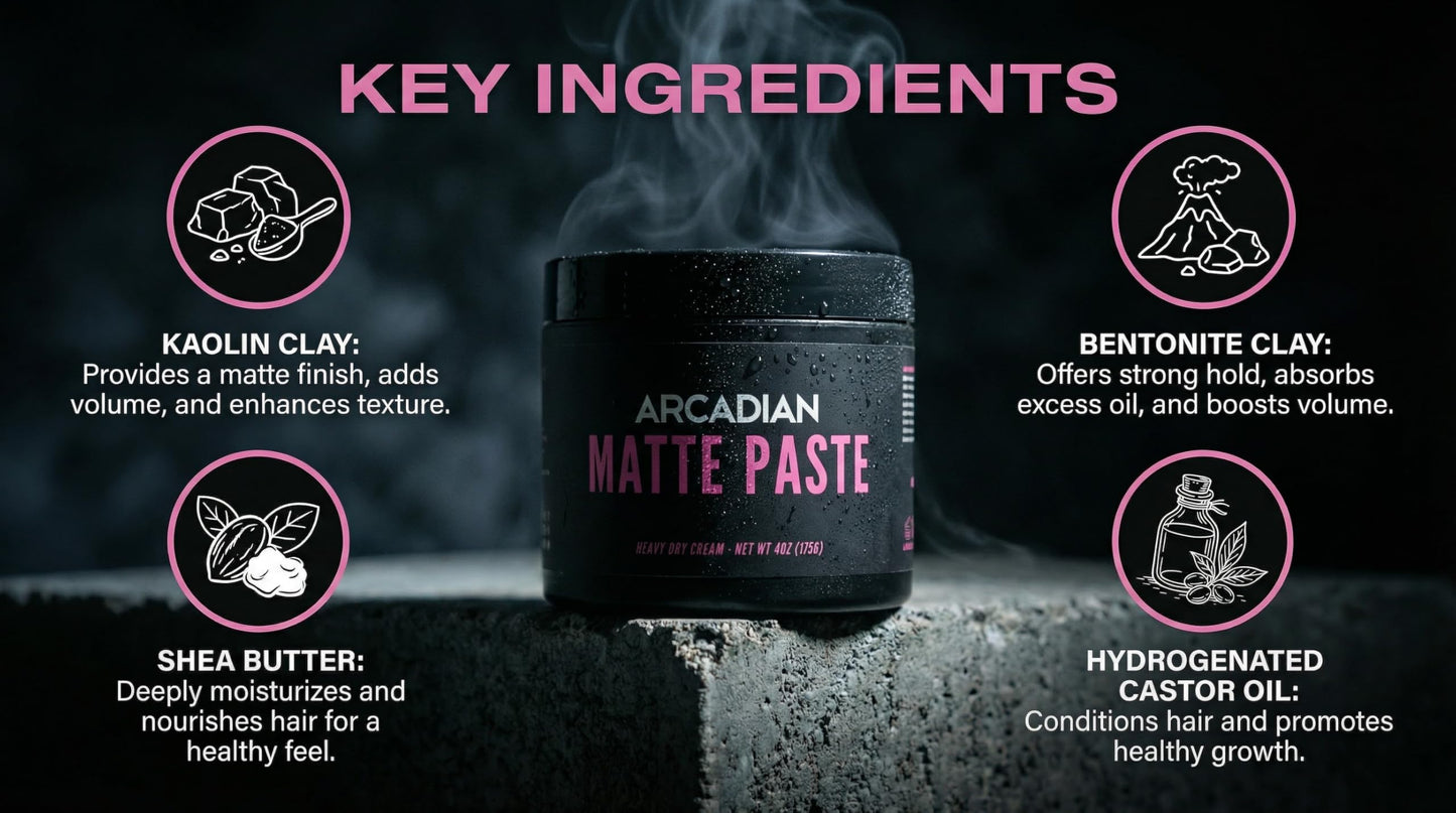 Arcadian Grooming Matte Paste Hair Clay for Men Styling - Vegan Matte Finish, Strong High Hold, 4oz