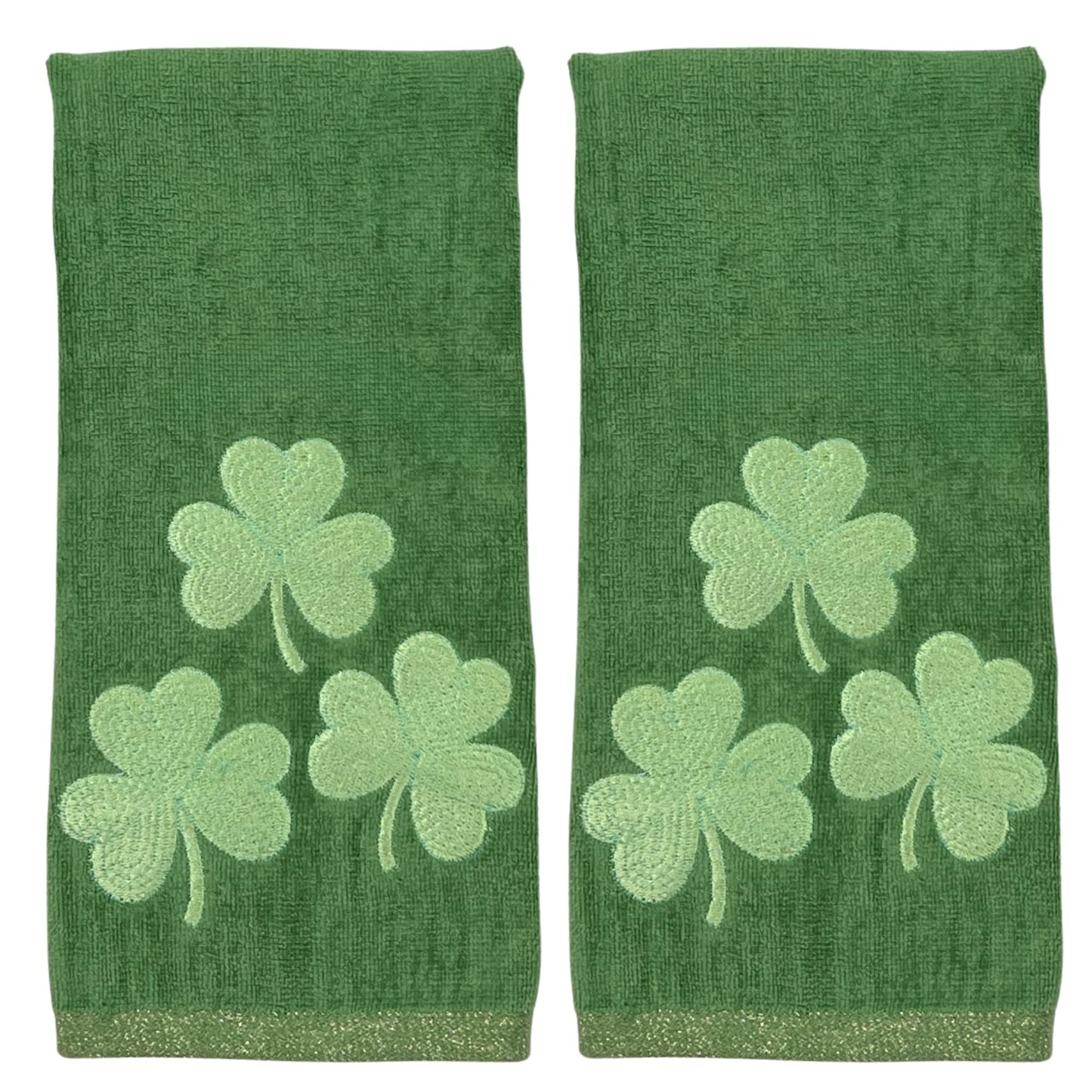 Serafina Home St. Patrick's Day Irish Kitchen Bath Guest Hand Towels: Soft Absorbent Embroidered Green Shamrocks Clovers Trio, 100% Cotton, Green…