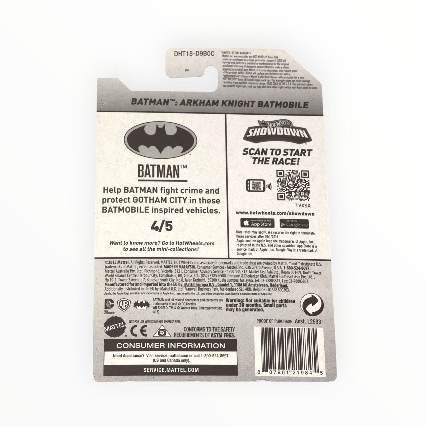 Hot Wheels 2016 Batman Batman Arkham Knight Batmobile 229/250, Dark Gray