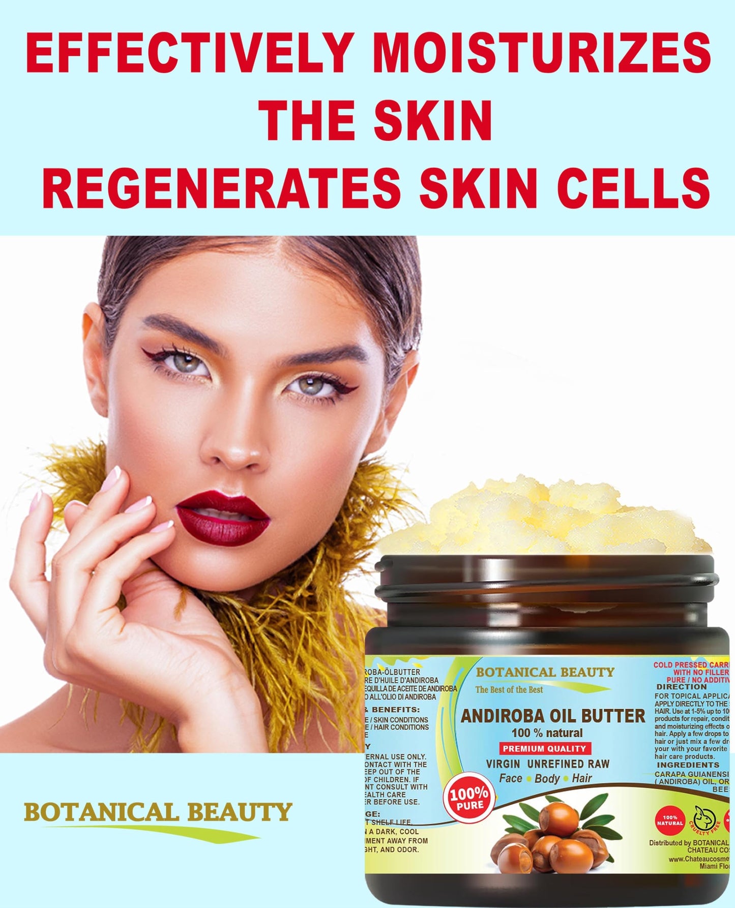 Botanical Beauty Andiroba Oil Butter Raw Pure Natural VIRGIN UNREFINED Cold-Pressed for Face, Skin, Body, Hair, Lip, Nails. Rich in Vitamin E, Vitamin