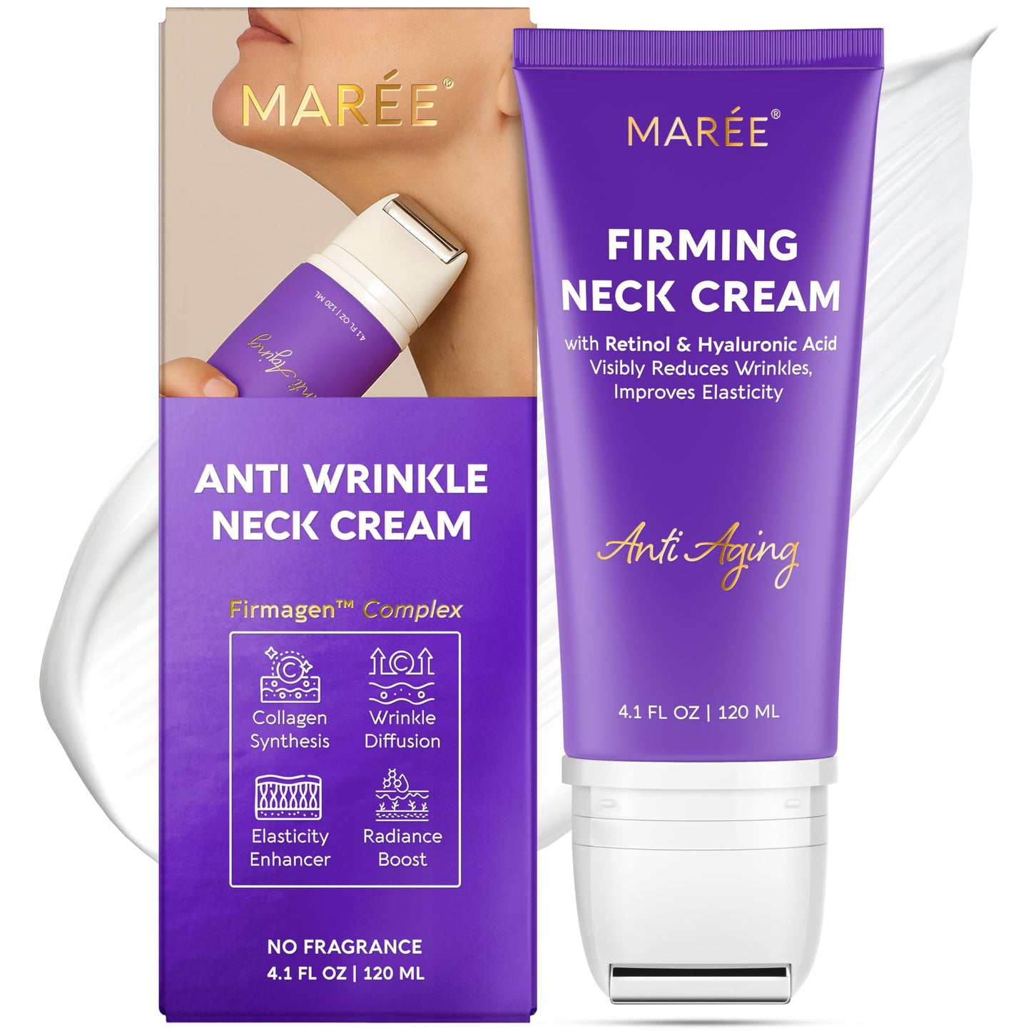 MAREE Neck Cream with Face Roller - Neck Creams For Tightening and Firming - Pro Retinol & AH-8 Firming Neck Cream Roller - Face Double Chin Wrinkle Beauty and Personal Care MAREE