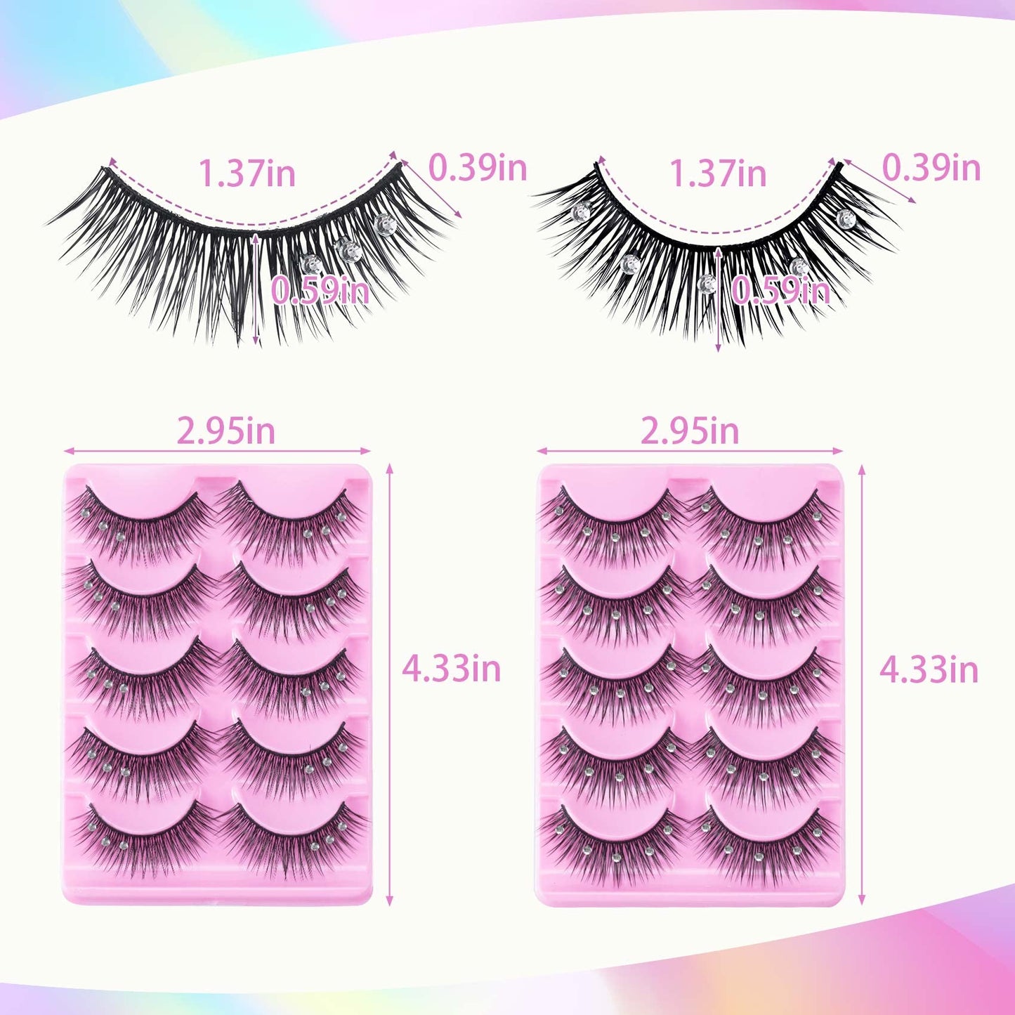 ANCIRS 2 Boxes(20pcs) Diamond False Eyelashes for Makeup, Natural Rhinestone Decorative Faux Mink Lashes, False Eye Lashes for Valentines Halloween