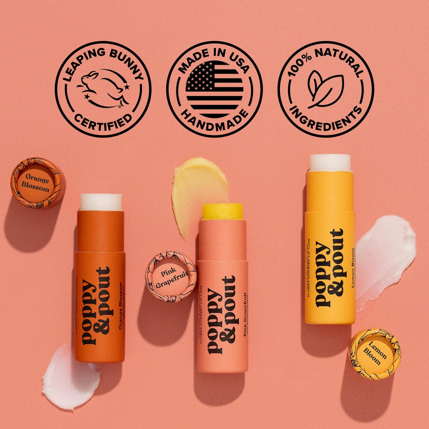 Poppy & Pout Pink Grapefruit Jumbo Lip Balm | All Natural Lip Balms & Moisturizers | Hydrates with Beeswax, Vitamin E, Organic Coconut Oil |