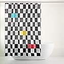 TOWN & COUNTRY PLAY Betty Bold Checkerboard Cotton-Rich Breathable Fabric Shower Curtain with Anti-Rust Grommets, Black/White/Blue, 70"x72"