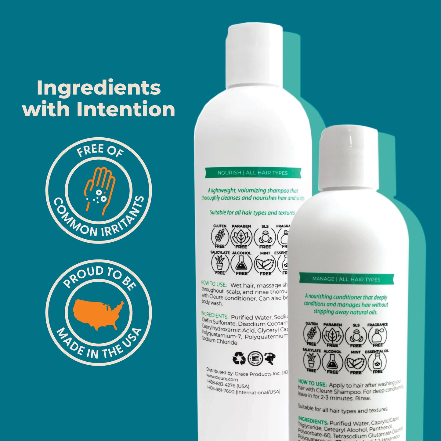 Cleure Shampoo and Conditioner Set Sulfate Free, Fragrance Free for Sensitive Skin - Volumizing Shampoo & Hydrating Conditioner (12 Oz each, Pack