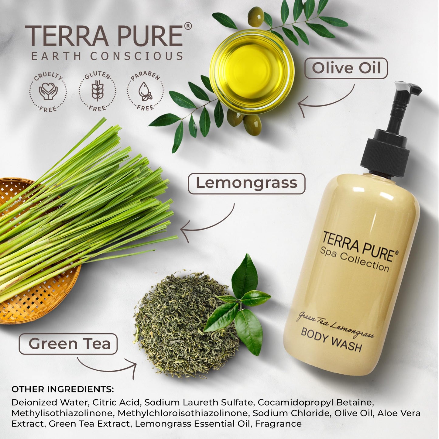 Terra Pure Body Wash | Spa Collection | Hotel Amenities in Pump Bottle | 10.14 oz. / 300 ml (Single Bottle)