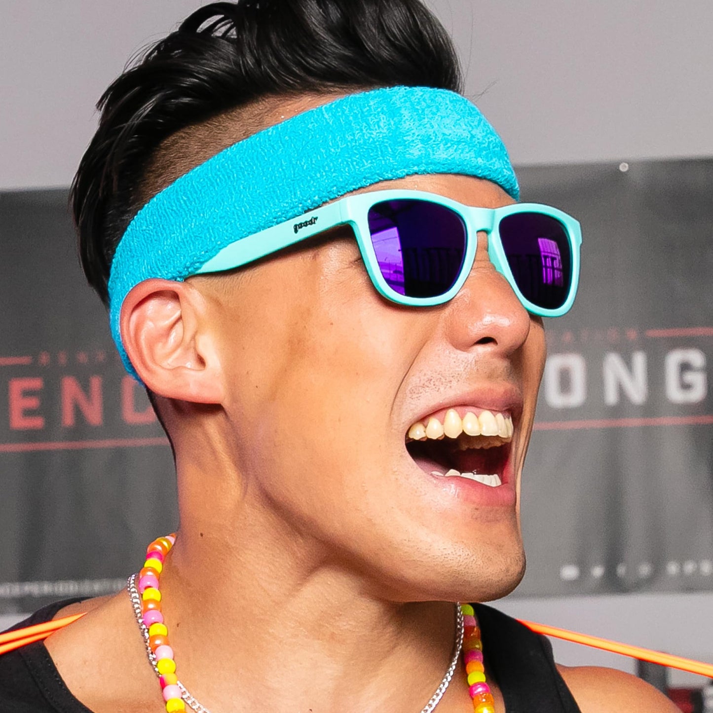 goodr Electric Dinotopia Carnival Polarized Sunglasses, Medium Sized (OG), Light Teal Solid Frames with Purple Mirrored Reflective Lens, UV400