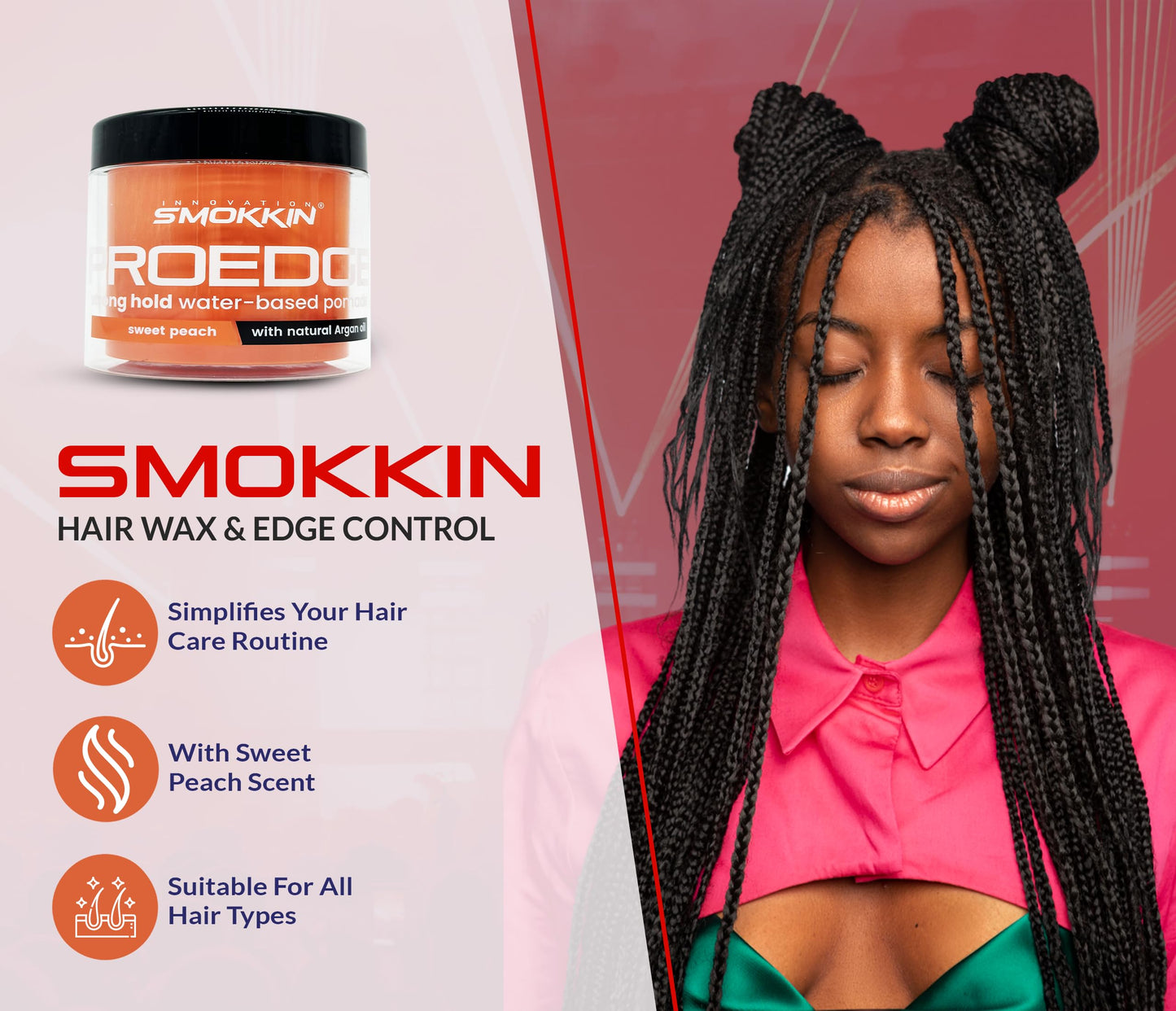 Smokkin Pro Edge Hair Styling Gel - Alcohol-Free, Water-Based Pomade with Strong Hold & Argan Oil - No Flakes, Edge Control, Twist & Braid Gel for Men
